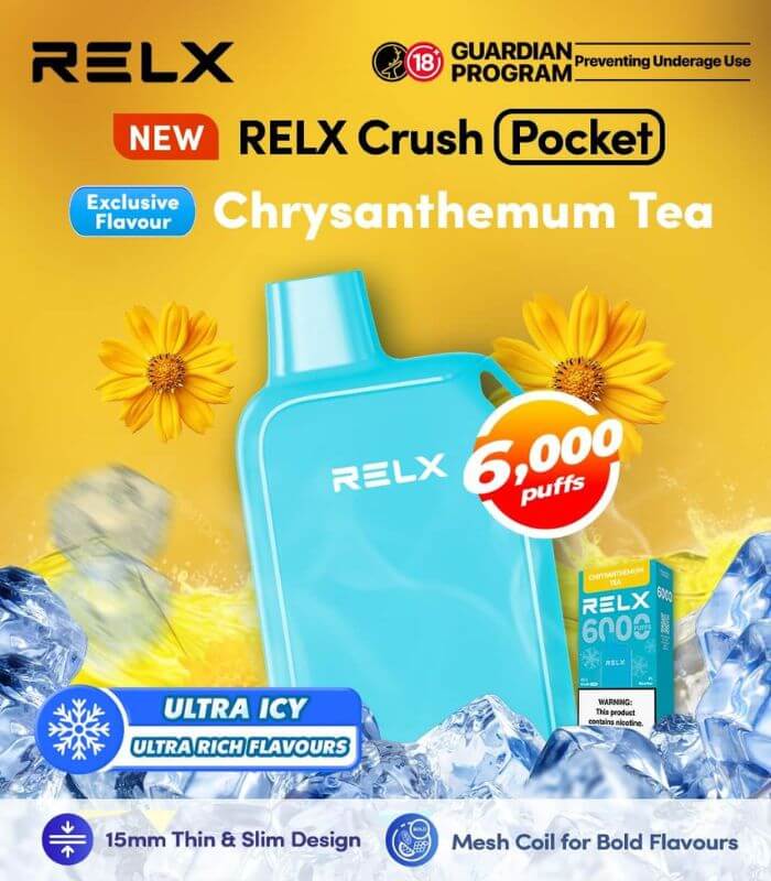 Analyzing image RELX-CRUSH-POCKET-6000-CHRYSANTHEMUM-TEA-SG-Vape-Hub